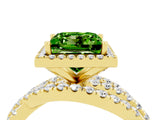 Yellow gold Princess Cut Peridot Halo Ring with Round Split Shank and Prong Setting_52