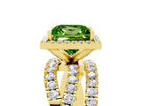 Yellow gold Princess Cut Peridot Halo Ring with Round Split Shank and Prong Setting_53