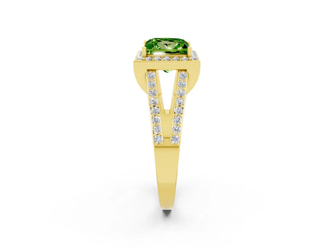 Yellow gold Princess Cut Peridot Halo Ring with Split Shank U-Prong Band and Four-Prong Setting_2