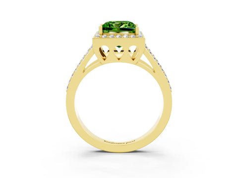Yellow gold Princess Cut Peridot Halo Ring with Split Shank U-Prong Band and Four-Prong Setting_3