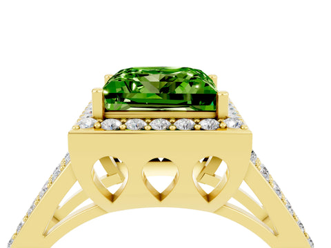 Yellow gold Princess Cut Peridot Halo Ring with Split Shank U-Prong Band and Four-Prong Setting_4