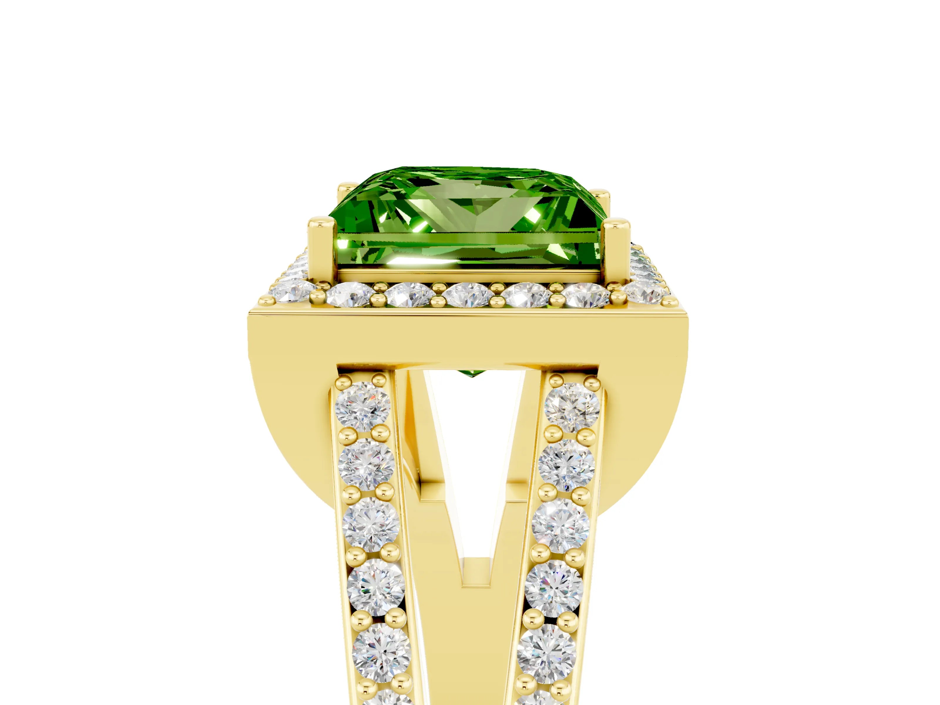 Yellow gold Princess Cut Peridot Halo Ring with Split Shank U-Prong Band and Four-Prong Setting_5
