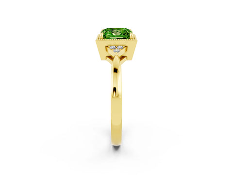 Yellow gold Princess Cut Peridot Halo Ring with Tapered Band and Four-Prong Setting_2