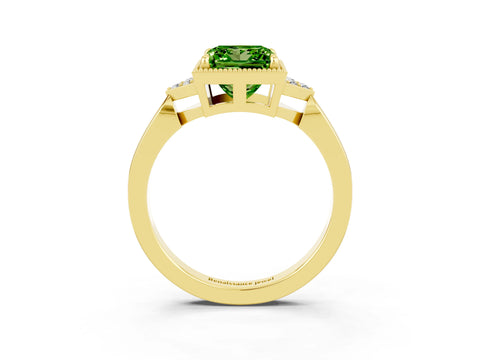 Yellow gold Princess Cut Peridot Halo Ring with Tapered Band and Four-Prong Setting_3