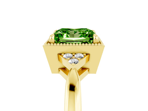 Yellow gold Princess Cut Peridot Halo Ring with Tapered Band and Four-Prong Setting_5