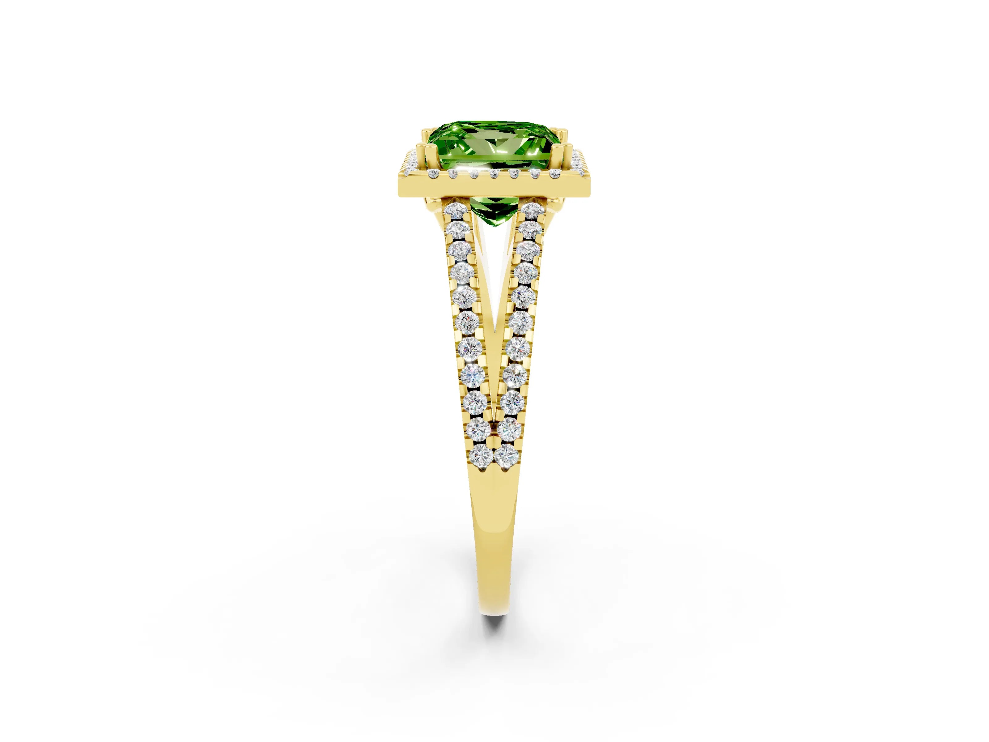 Yellow gold Princess Cut Peridot Halo Split Shank Engagement Ring_14