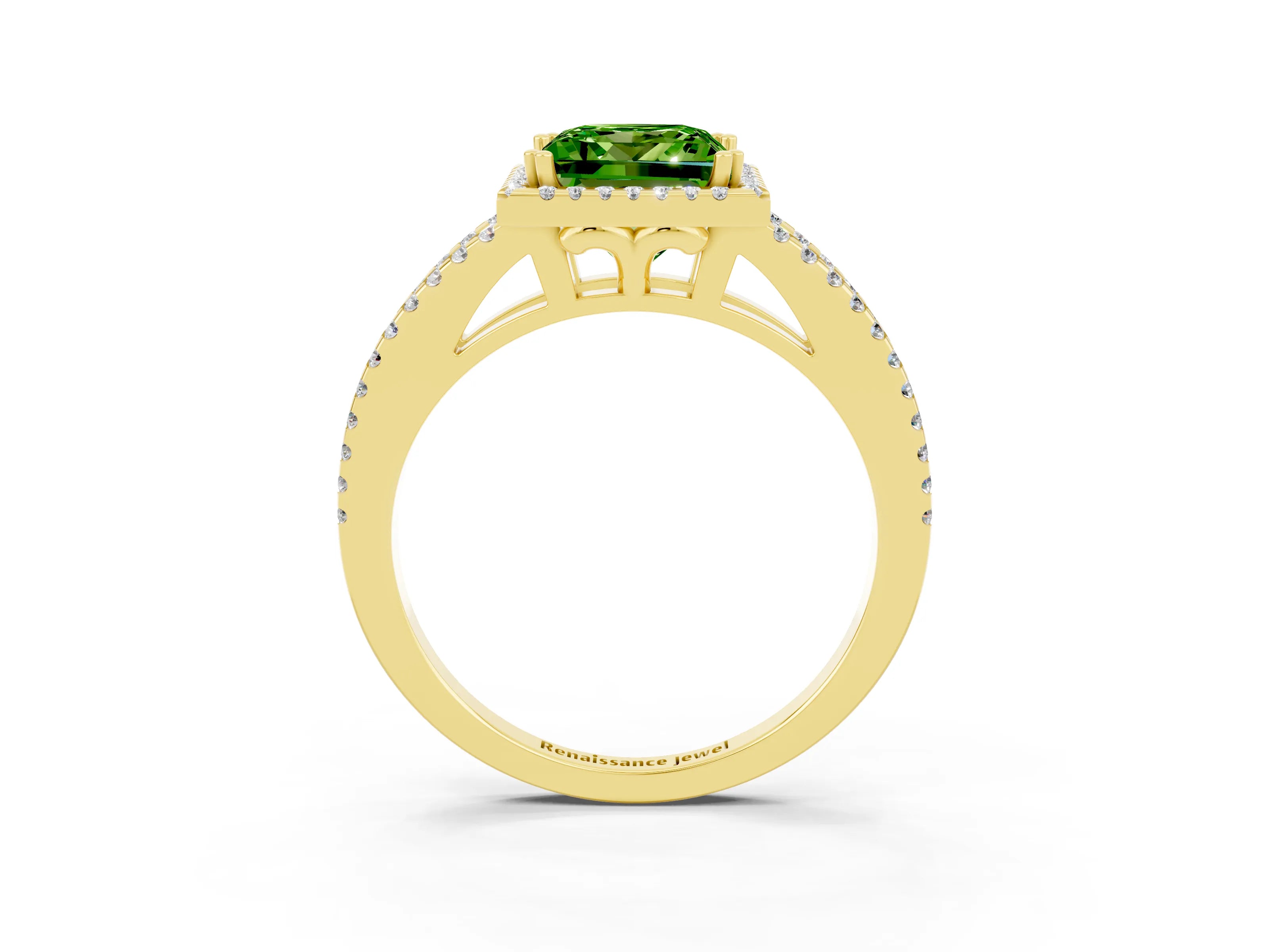 Yellow gold Princess Cut Peridot Halo Split Shank Engagement Ring_15