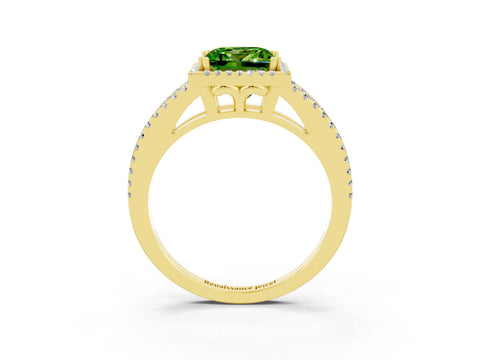 Yellow gold Princess Cut Peridot Halo Split Shank Engagement Ring_15