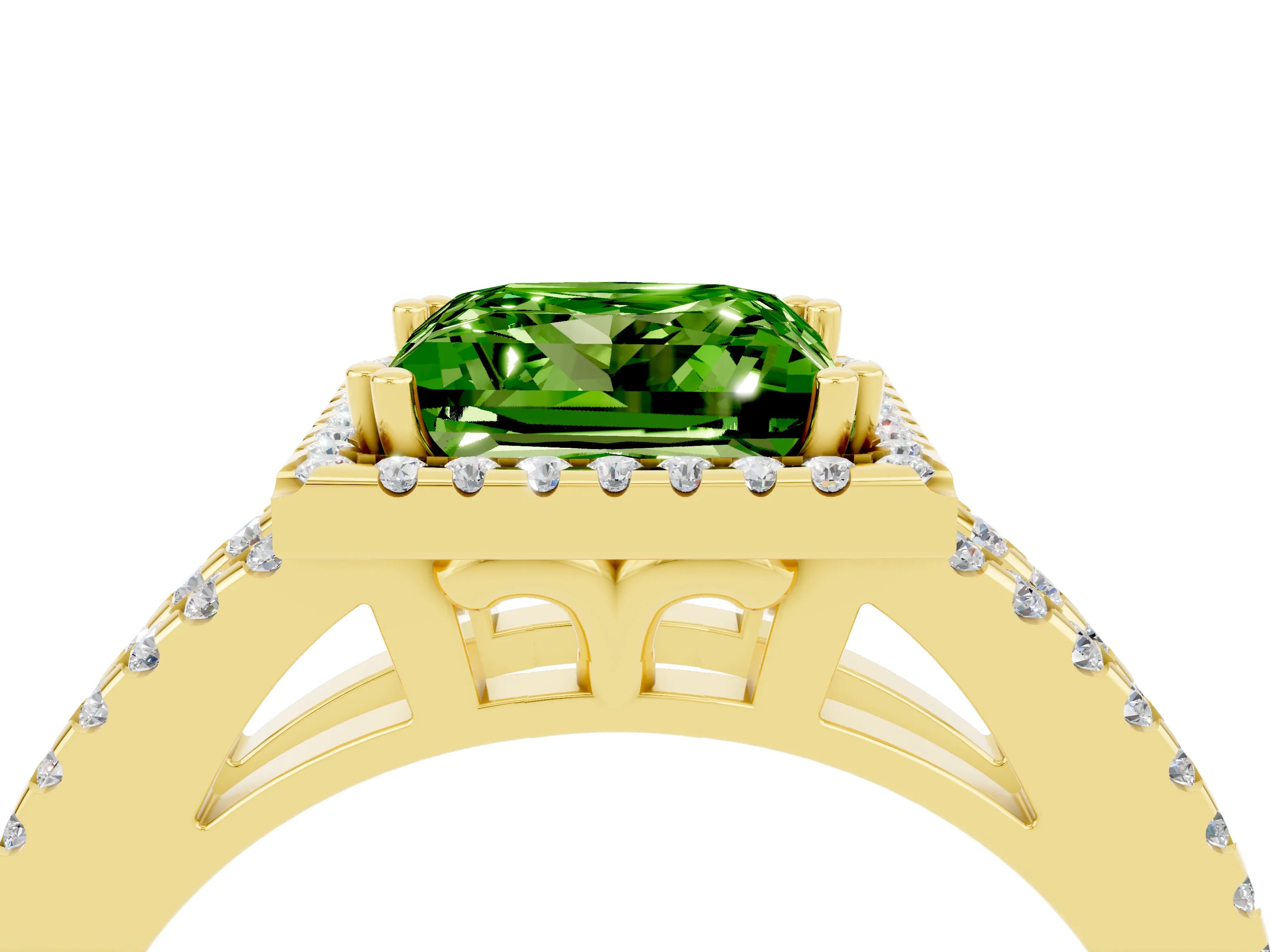 Yellow gold Princess Cut Peridot Halo Split Shank Engagement Ring_16