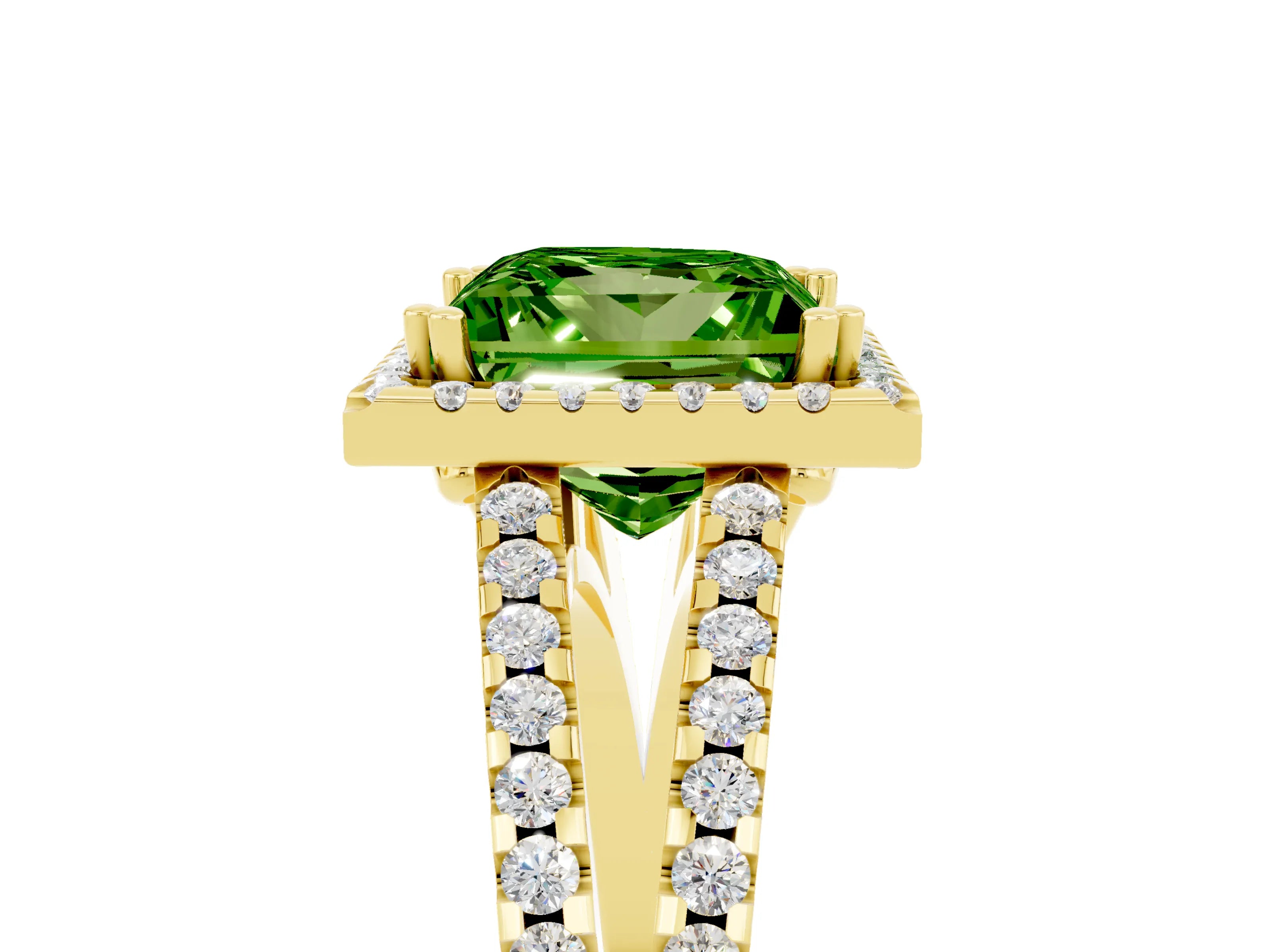 Yellow gold Princess Cut Peridot Halo Split Shank Engagement Ring_17