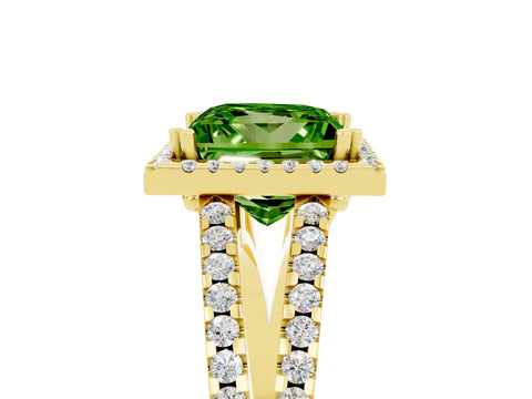 Yellow gold Princess Cut Peridot Halo Split Shank Engagement Ring_17