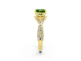 Yellow gold Princess Cut Peridot Halo Twist Band Solitaire Prong Setting Ring_2