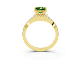 Yellow gold Princess Cut Peridot  Halo Twist Band Solitaire Prong Setting Ring_27