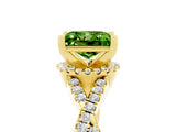 Yellow gold Princess Cut Peridot  Halo Twist Band Solitaire Prong Setting Ring_29