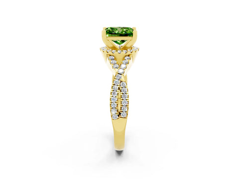 Yellow gold Princess Cut Peridot Halo Twist Band Solitaire Prong Setting Ring_2