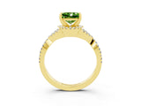 Yellow gold Princess Cut Peridot Halo Twist Band Solitaire Prong Setting Ring_3
