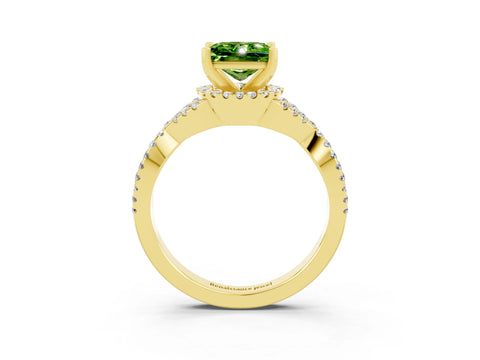 Yellow gold Princess Cut Peridot Halo Twist Band Solitaire Prong Setting Ring_3