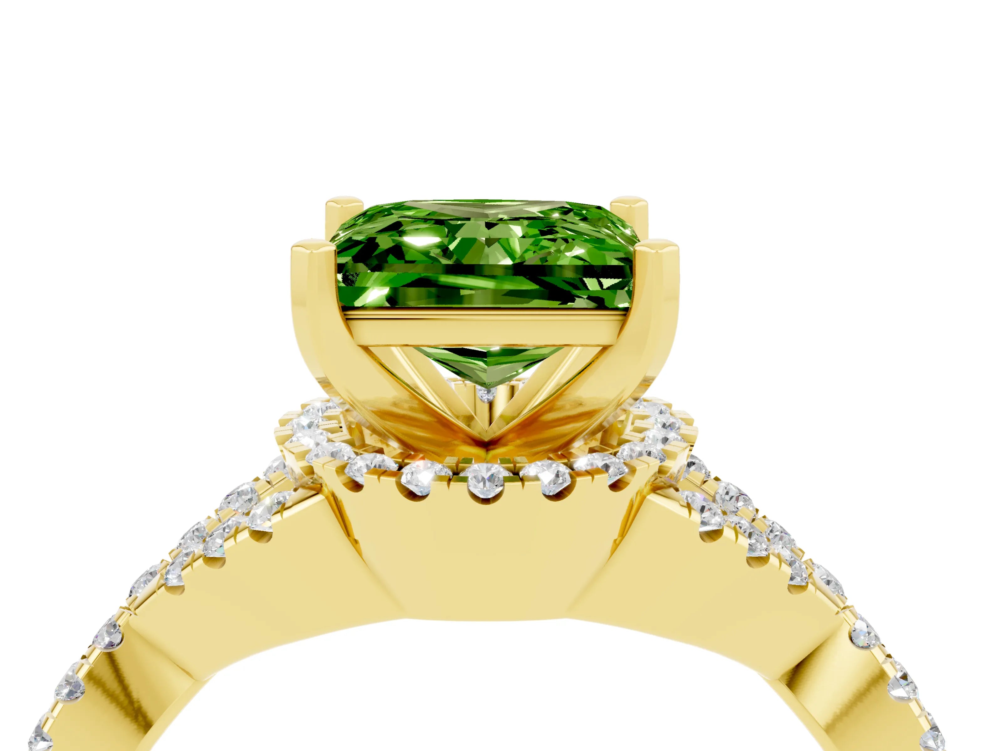 Yellow gold Princess Cut Peridot Halo Twist Band Solitaire Prong Setting Ring_4