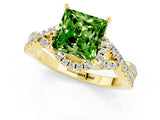 Yellow gold Princess Cut Peridot  Halo Twist Band Solitaire Prong Setting Ring_43