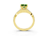 Yellow gold Princess Cut Peridot  Halo Twist Band Solitaire Prong Setting Ring_45