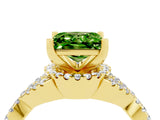 Yellow gold Princess Cut Peridot  Halo Twist Band Solitaire Prong Setting Ring_46