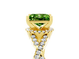Yellow gold Princess Cut Peridot  Halo Twist Band Solitaire Prong Setting Ring_47