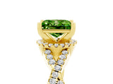 Yellow gold Princess Cut Peridot Halo Twist Band Solitaire Prong Setting Ring_5