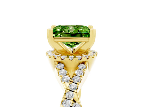 Yellow gold Princess Cut Peridot Halo Twist Band Solitaire Prong Setting Ring_5