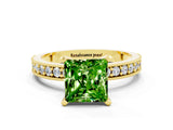 Yellow gold Princess Cut Peridot Milgrain Pavé Engagement Ring with Four-Prong Setting_12