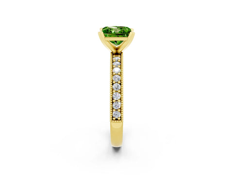 Yellow gold Princess Cut Peridot Milgrain Pavé Engagement Ring with Four-Prong Setting_14