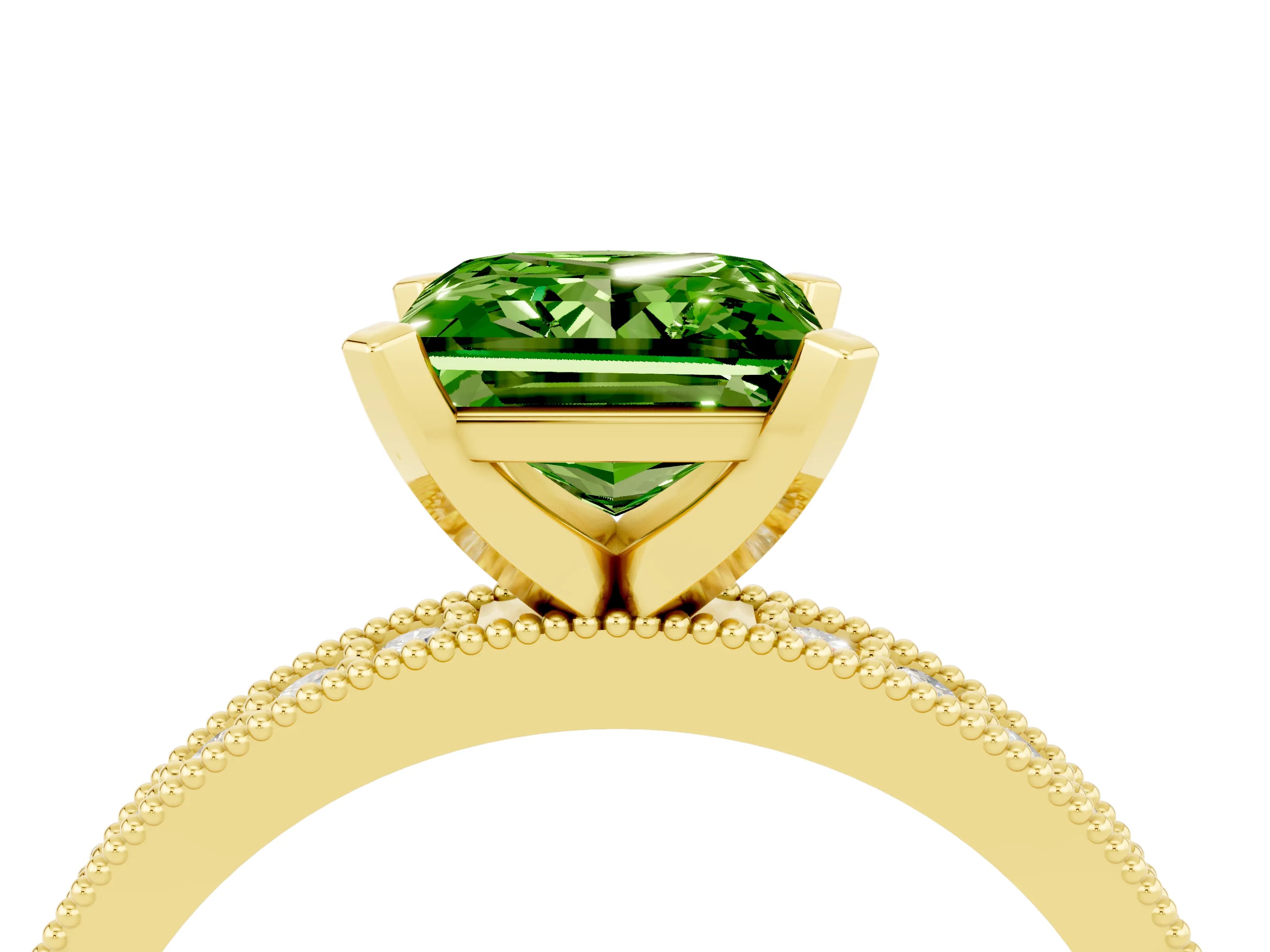 Yellow gold Princess Cut Peridot Milgrain Pavé Engagement Ring with Four-Prong Setting_16