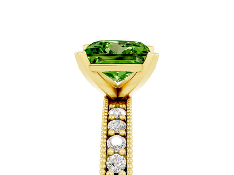 Yellow gold Princess Cut Peridot Milgrain Pavé Engagement Ring with Four-Prong Setting_17