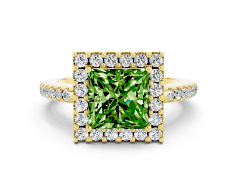 Yellow gold Princess Cut Peridot Pavé Halo Ring with Four-Prong Setting_24