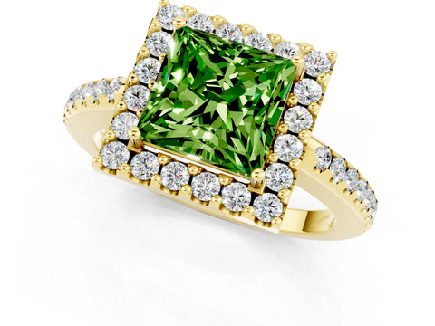 Yellow gold Princess Cut Peridot Pavé Halo Ring with Four-Prong Setting_25