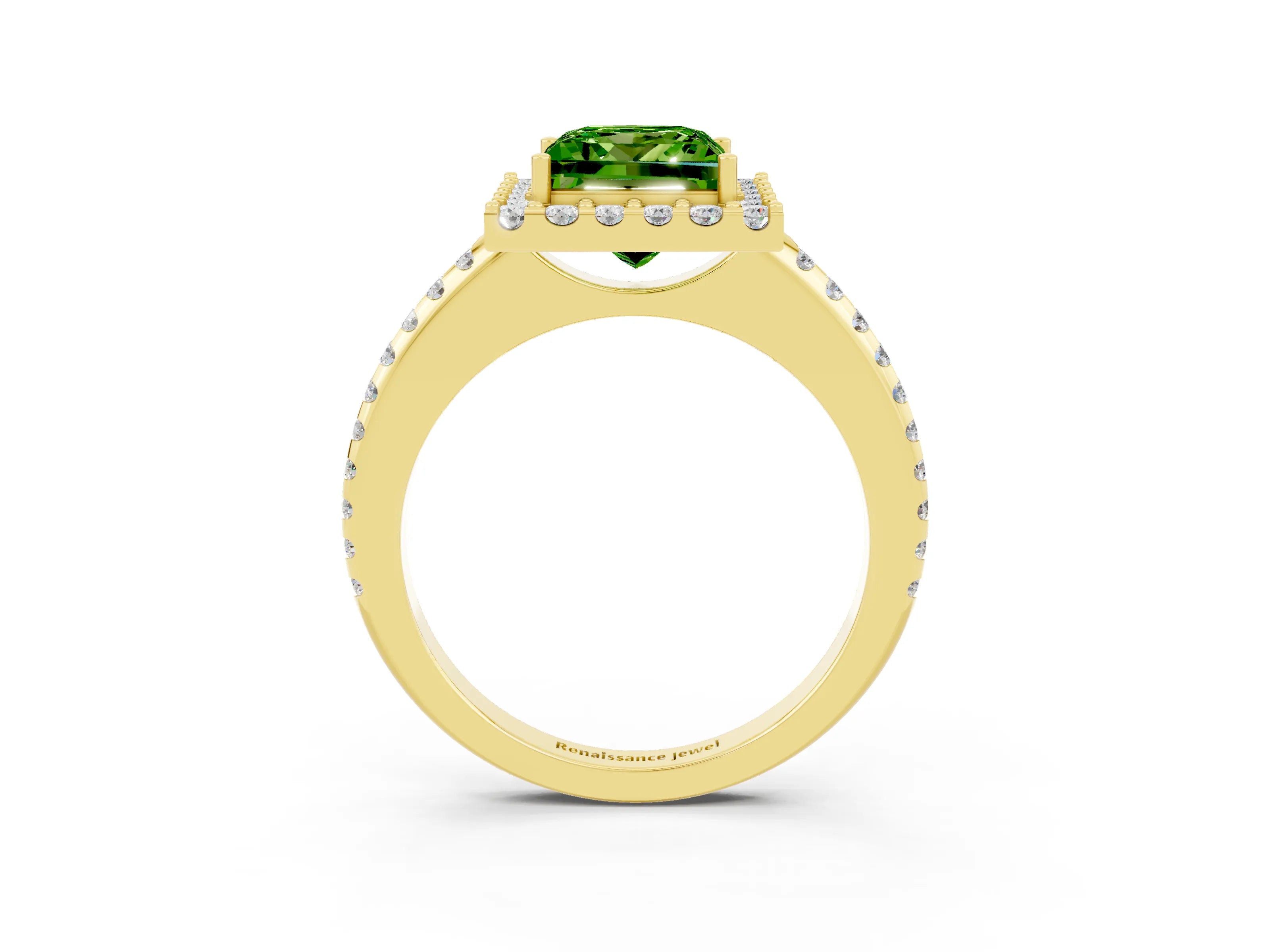 Yellow gold Princess Cut Peridot Pavé Halo Ring with Four-Prong Setting_27