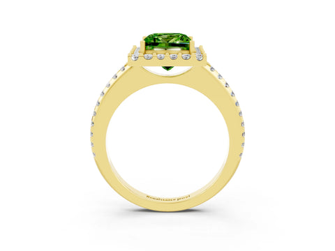Yellow gold Princess Cut Peridot Pavé Halo Ring with Four-Prong Setting_27