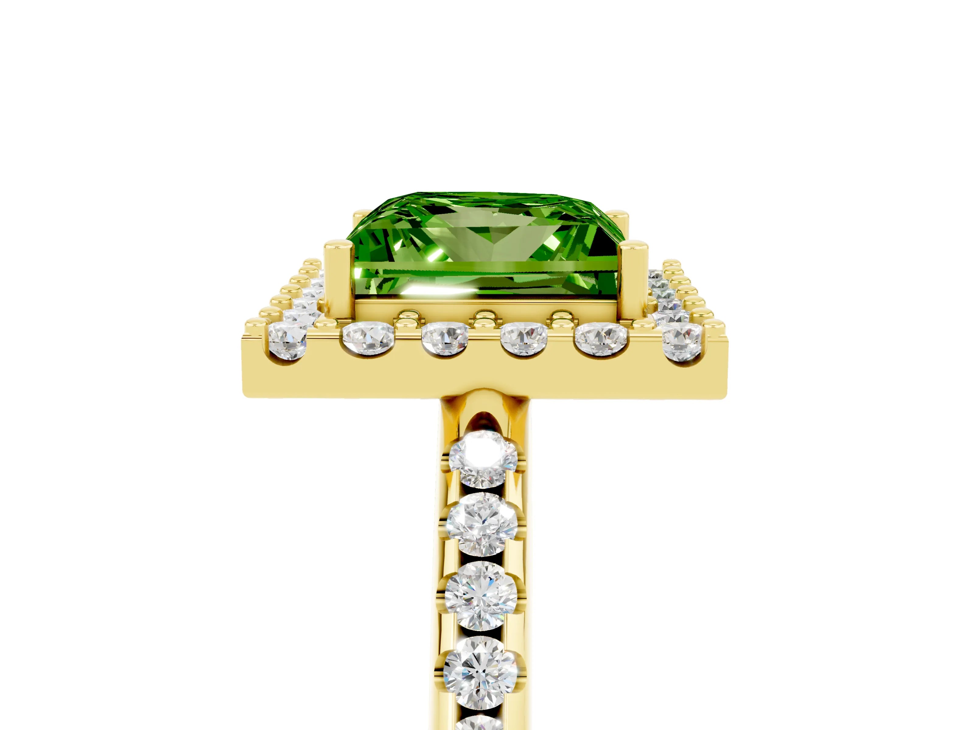 Yellow gold Princess Cut Peridot Pavé Halo Ring with Four-Prong Setting_29