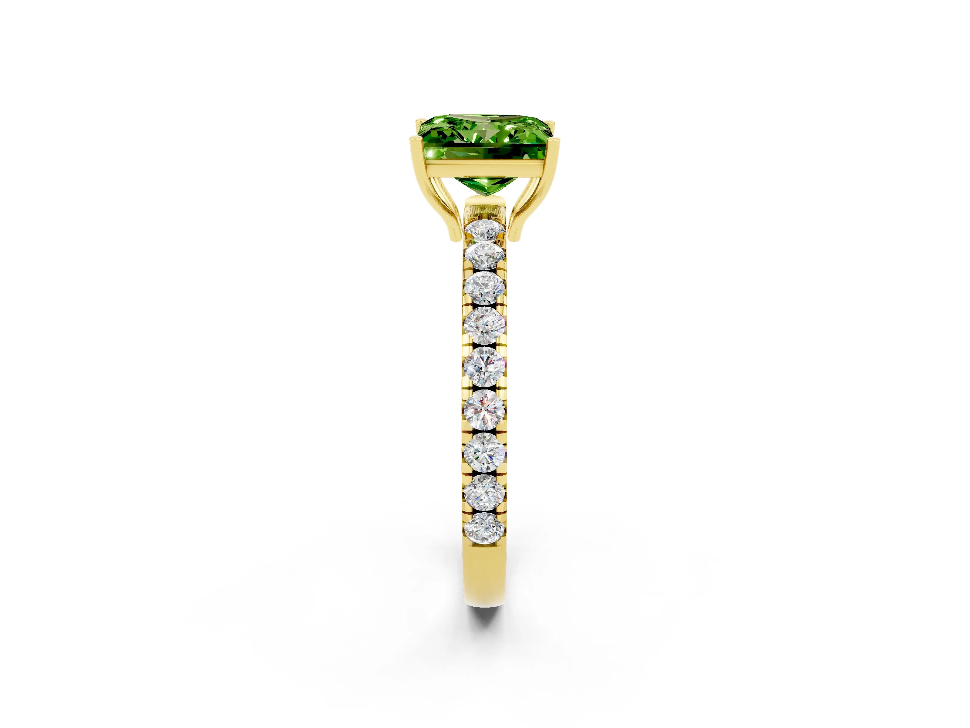 Yellow gold Princess Cut Peridot Pavé Solitaire Engagement Ring with Four-Prong Setting_14