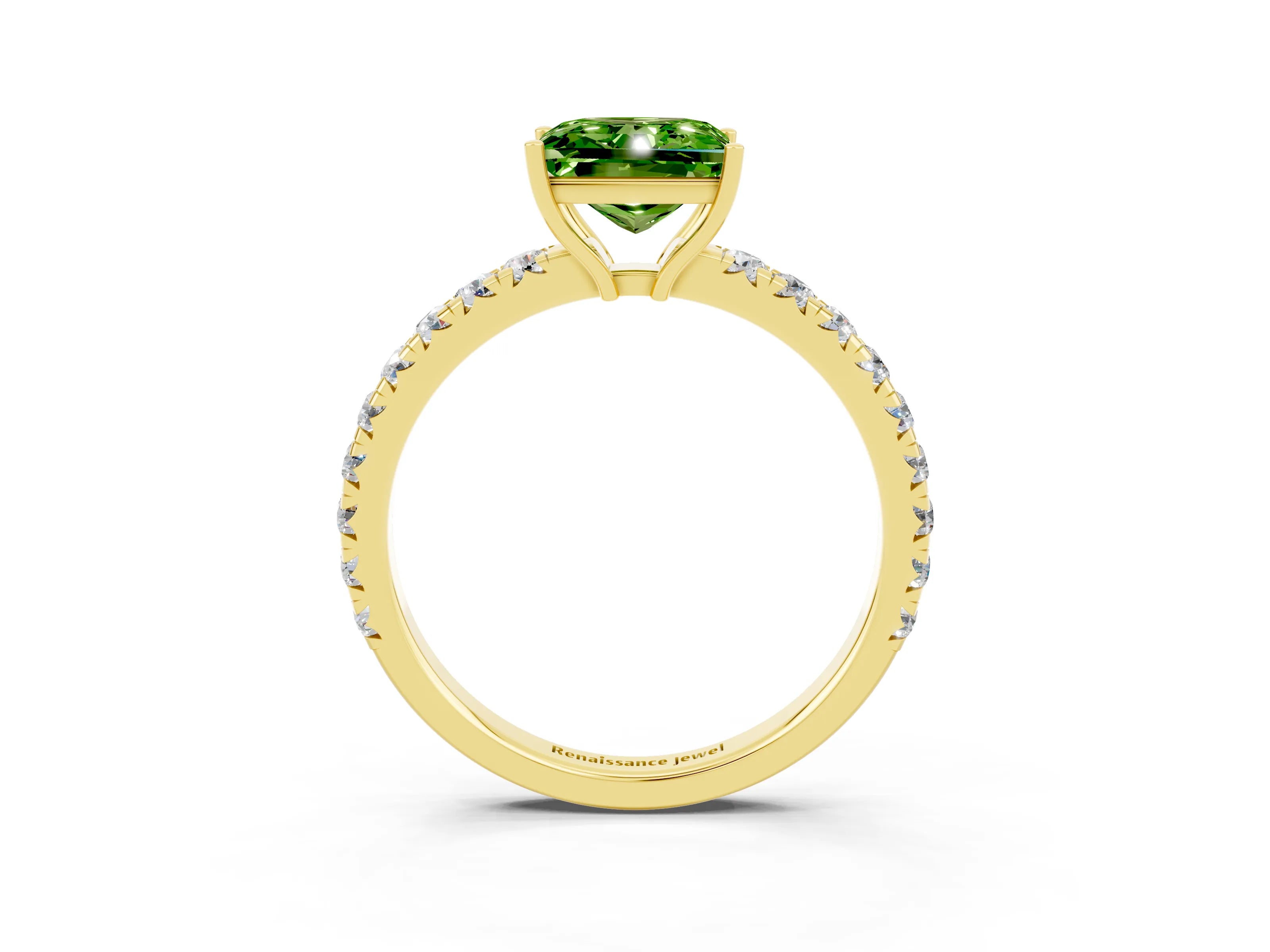 Yellow gold Princess Cut Peridot Pavé Solitaire Engagement Ring with Four-Prong Setting_15