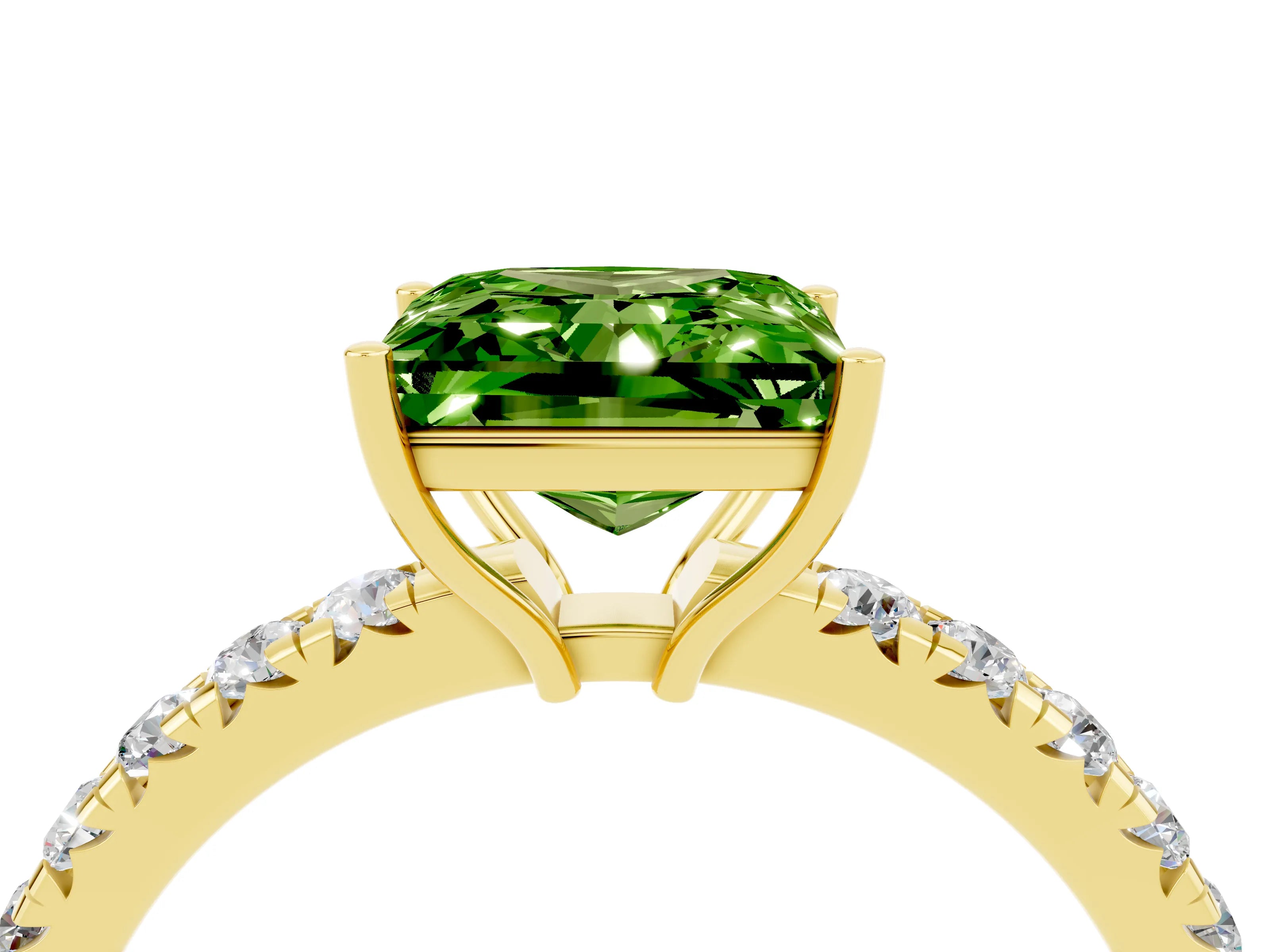 Yellow gold Princess Cut Peridot Pavé Solitaire Engagement Ring with Four-Prong Setting_16