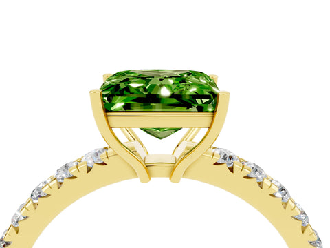 Yellow gold Princess Cut Peridot Pavé Solitaire Engagement Ring with Four-Prong Setting_16