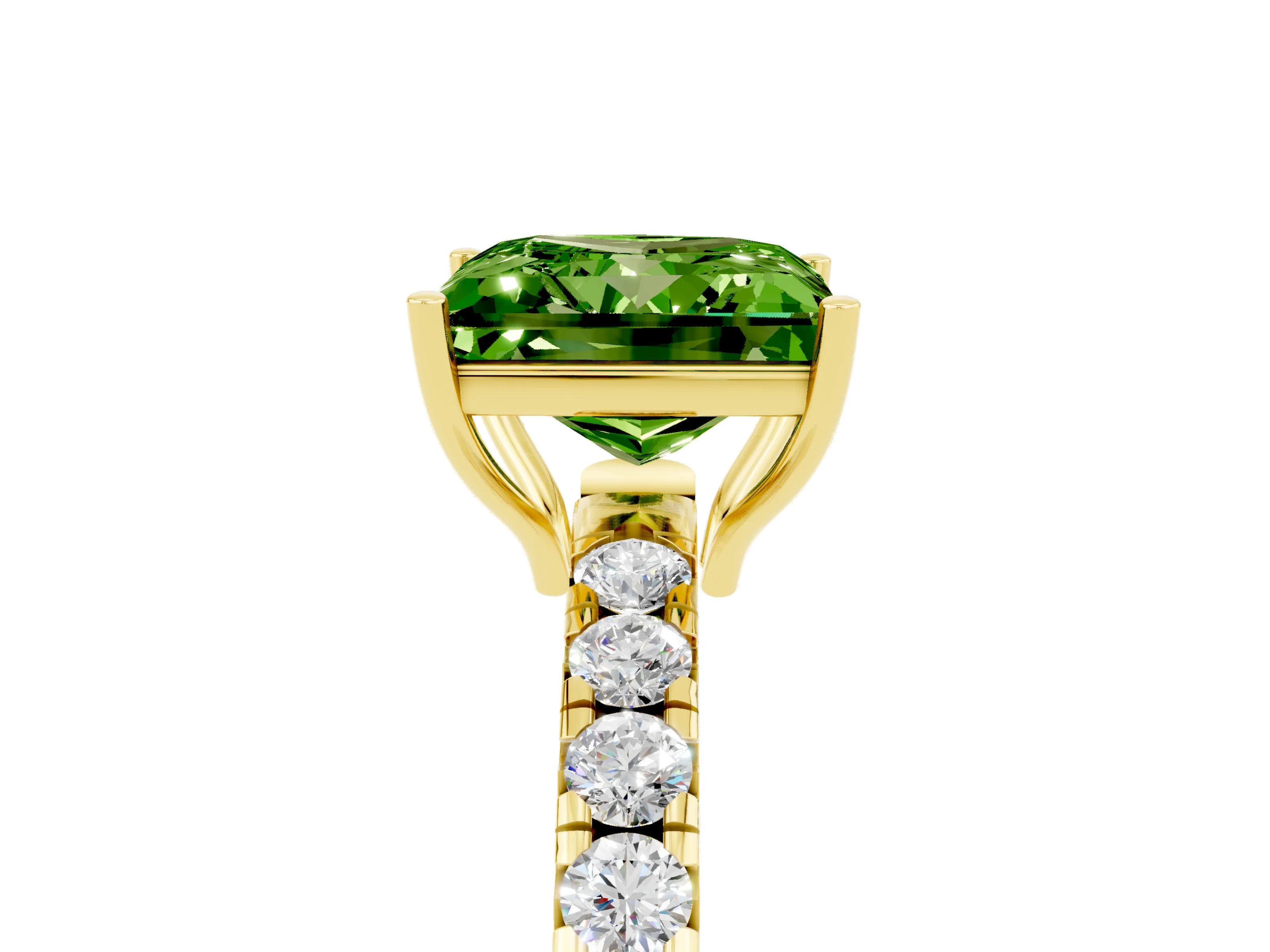 Yellow gold Princess Cut Peridot Pavé Solitaire Engagement Ring with Four-Prong Setting_17