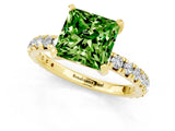Yellow gold Princess Cut Peridot Pavé Solitaire Ring with Round Band and Prong Setting_25