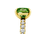Yellow gold Princess Cut Peridot Pavé Solitaire Ring with Round Band and Prong Setting_29