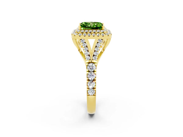 Yellow gold Princess Cut Peridot Pavé Split Shank Double Halo Engagement Ring