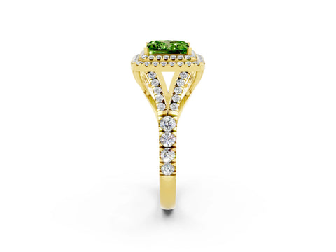 Yellow gold Princess Cut Peridot Pavé Split Shank Double Halo Engagement Ring_2