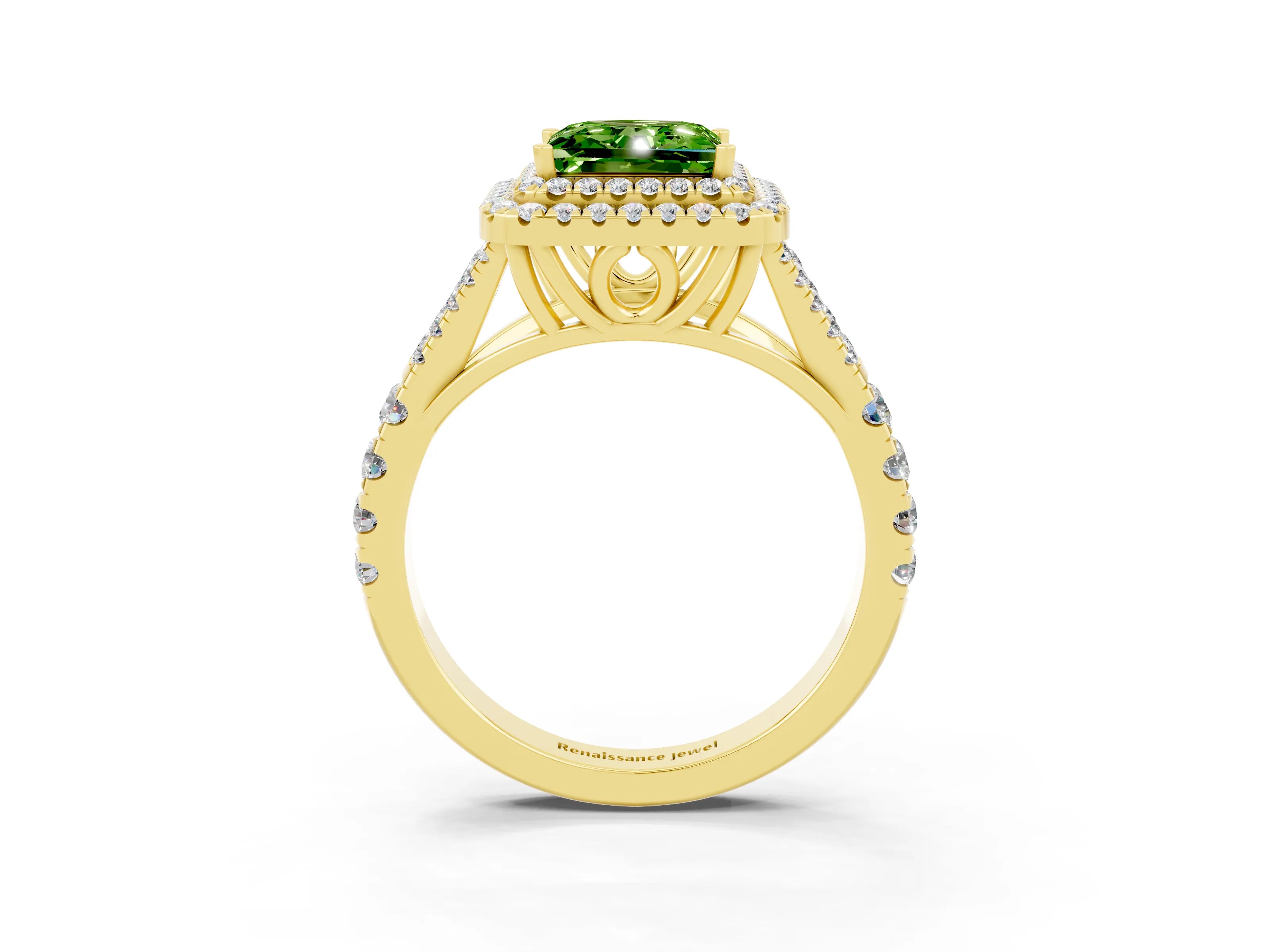 Yellow gold Princess Cut Peridot Pavé Split Shank Double Halo Engagement Ring_3