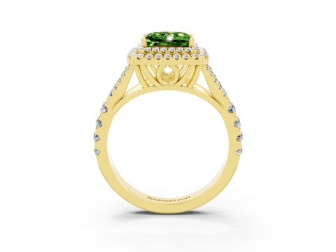 Yellow gold Princess Cut Peridot Pavé Split Shank Double Halo Engagement Ring_3
