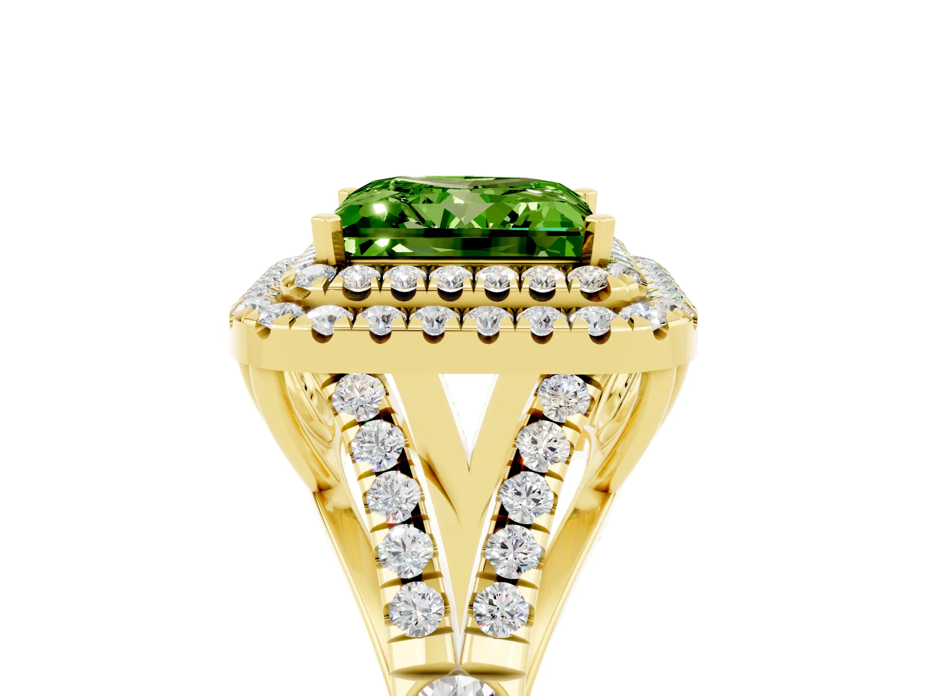 Yellow gold Princess Cut Peridot Pavé Split Shank Double Halo Engagement Ring_5