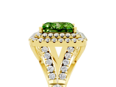Yellow gold Princess Cut Peridot Pavé Split Shank Double Halo Engagement Ring_5